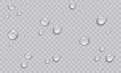 Vector Water Drops on Glass. Realistic Rain Drops on Transparent Background. Stock royalty free