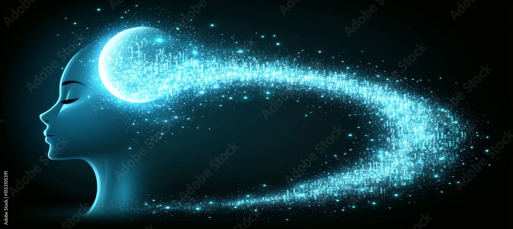 Aufkleber abstract illustration of a head profile with circuit paths and binary numbers in a futuristic style