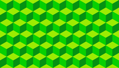 3d cube seamless isometric pattern background geometric texture. Green 3d cube backdrop squares.