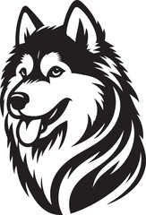 Siberian Husky Dog Vector Illustration in Black and White	