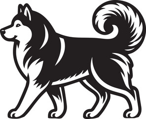 Siberian Husky Dog Vector Illustration in Black and White	