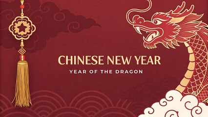 Chinese New Year celebration with Dragon illustration in vintage art style
