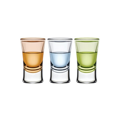 Three Colorful Shot Glasses with Alcoholic Beverages
