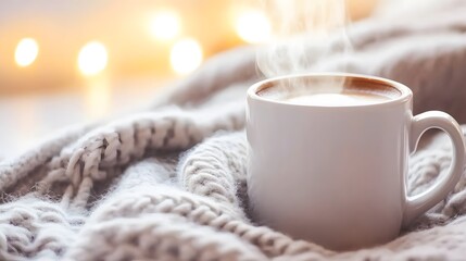 Cozy Winter Morning Coffee Mug on Knit Blanket