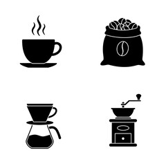 Coffee icons vector set. Coffee icon collection with colors style. Coffee bean, drinks, cup, coffeepot, package, grinder, filter, machine, certified, portafilter, and other. Symbol illustration