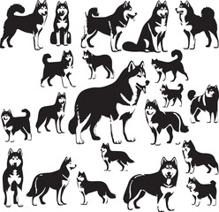 Siberian Husky Dog Vector Illustration in Black and White	