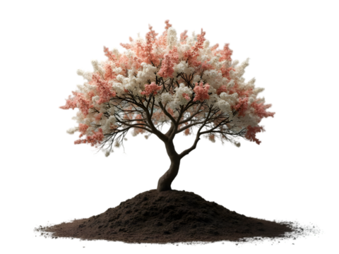 Tree with red flowers isolated on white background