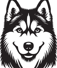 Siberian Husky Dog Vector Illustration in Black and White	