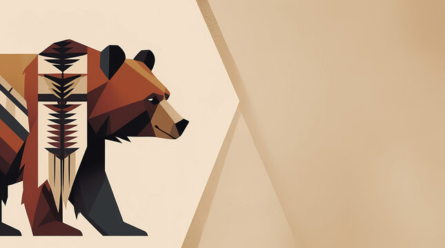 Geometric bear with tribal patterns in southwestern style on neutral background - native inspired AI generated digital artwork. Perfect for Native American Heritage Month