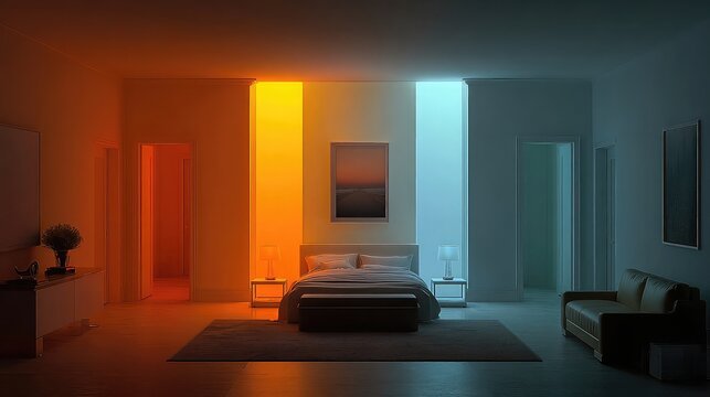 Smart lighting system affecting circadian rhythm with color temperature visuals, hormone release tracking, and personalized light therapy for health enhancement