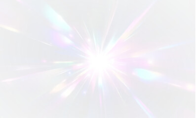 Bright flare overlay png. Rainbow light refraction with diamond glow, lens flash, and glittering prism. Transparent background for design filter, jewelry, or fantasy decoration.

