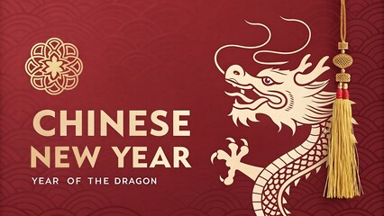 Chinese New Year celebration with Dragon illustration in vintage art style
