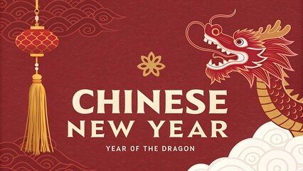 Chinese New Year celebration with Dragon illustration in vintage art style
