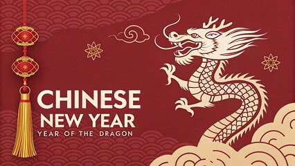 Chinese New Year celebration with Dragon illustration in vintage art style
