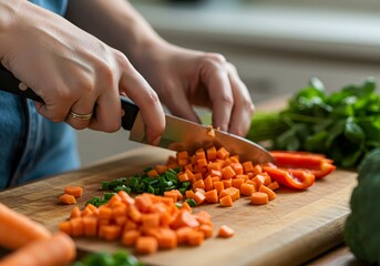 Mastering the Art of Vegetable Chopping A Guide to Perfect Diced Carrots, Peppers, and Onions for Culinary Success