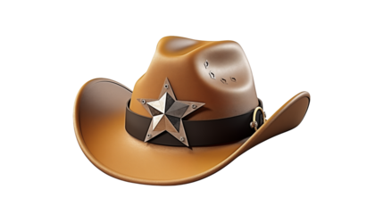 Brown Leather Cowboy Hat with Star Badge Western Fashion Accessory