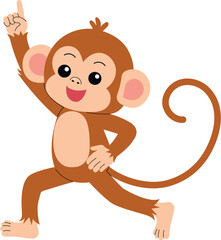 playful monkey pointing finger up, funny monkey cartoon character illustration