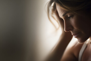 Obraz premium portrait of person with thoughtful expression positioned to right side of frame