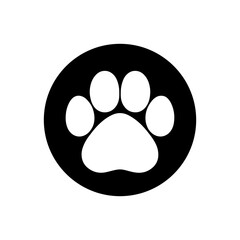 Black round shape with leopard paw print icon silhouette vector flat illustration design. © Techzaka