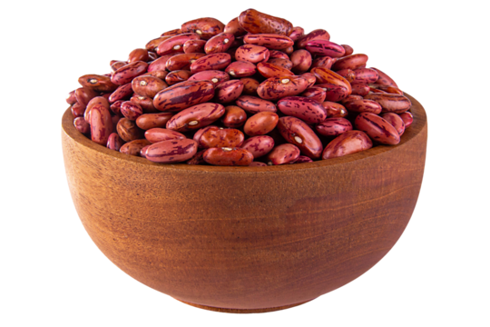 Close up Uncooked Kidney bean or Red beans in wooden teak bowl.