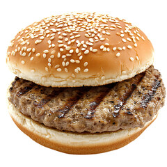 Close-up of a freshly grilled hamburger on a sesame seed bun