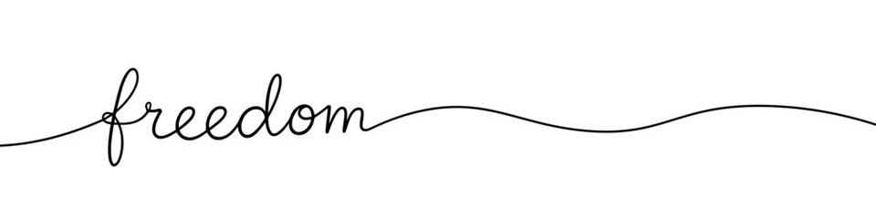 Continuous line drawing freedom text. Word phrase lettering with script font. © drawing lines