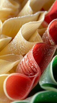 Selective focus. Natural shades highlighting smooth paccheri pasta shapes