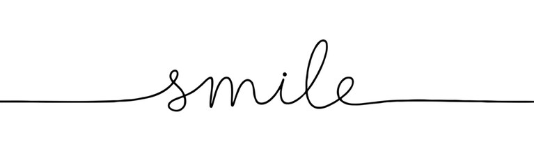 Smile phrase inscription continuous one line drawing with word. Minimalistic drawing of phrase illustration.