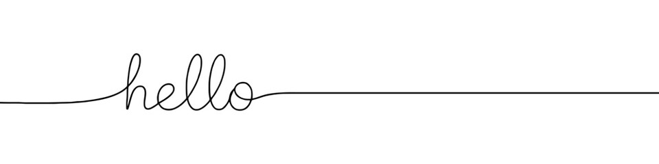 Hello greeting continuous one line drawing with word. Minimalistic drawing of phrase illustration.