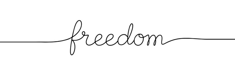 Continuous line drawing freedom text. Word phrase lettering with script font. © drawing lines