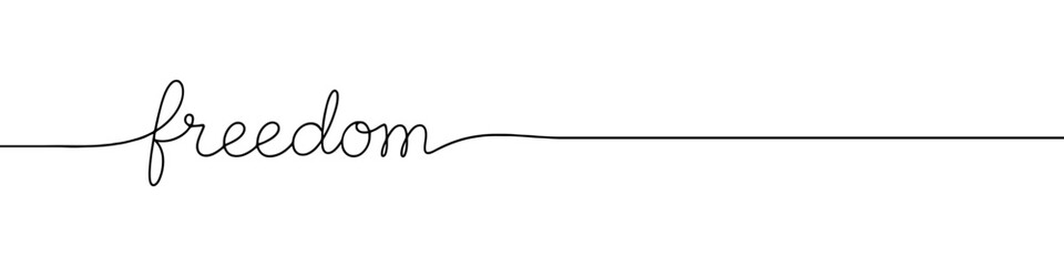 Continuous line drawing freedom text. Word phrase lettering with script font. © drawing lines
