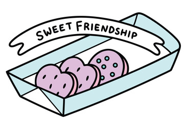 Simple illustration of a snack box with a heart shape and colorful elements