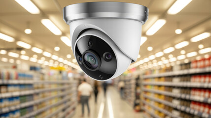 Security camera at supermarket. shopping cart in the supermarket