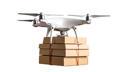 Modern food delivery dron with delivery itams isolated on white background. Png
