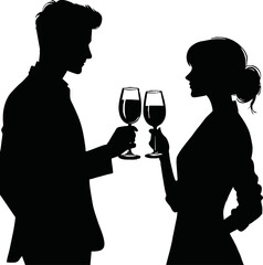 a couple clinking wine glasses silhouette vector design art and illustration
