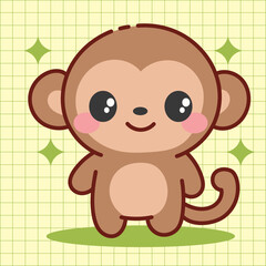 Cute Kawaii monkey Illustration  Adorable Cartoon Animal Character