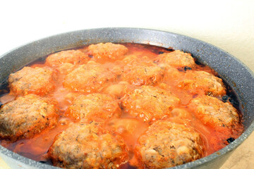 Cooking meatballs for lunch. Homemade food