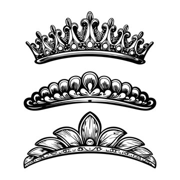 Elegant bridal tiaras for wedding invitations.  Set of three ornate headpieces, perfect for elegant wedding stationery design.