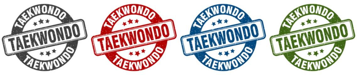 taekwondo stamp. taekwondo round stamp set isolated on white background