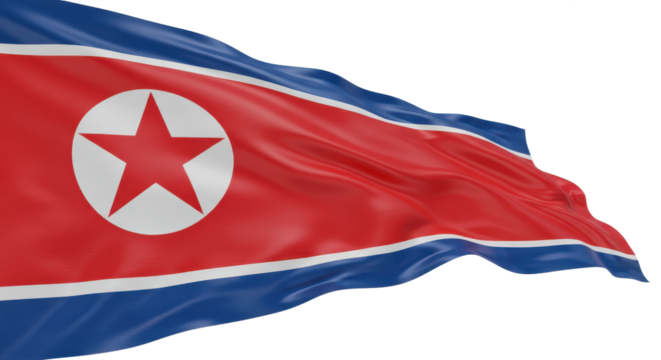 north korean flag waving isolated on transparent background, png