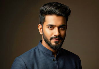 Fototapeta premium Confident Indian Man Portrait Studio Shot Stylish Beard Fashion Model