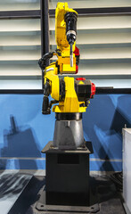 Vertical robot arm in artificial intelligent robotic manufacturing industrial factory 
