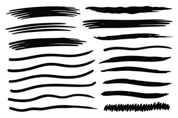 Artistic collection featuring dynamic hand drawn black brush strokes and paint borders are on transparent background