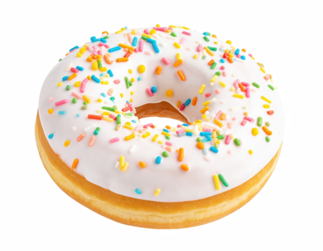 Delicious spring-themed donut with colorful spring decorations and cheerful vibes perfect for celebrating seasonal festivities and joyful mornings isolate on transparent background PNG