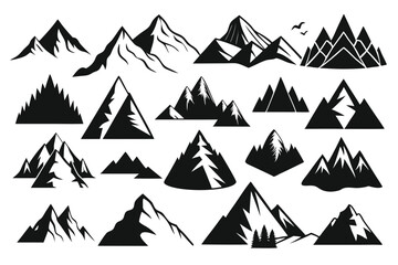 Mountain peak silhouettes display rugged landscapes and nature's majesty, presented on a transparent background