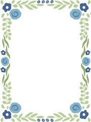 Aesthetic frame with cute blue color flowers and leaves