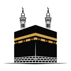 Flat Kaaba Vector Illustration in Black and White.
