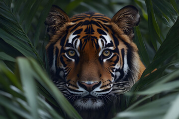 Majestic Tiger Amidst Lush Jungle Foliage - Wildlife Photography for Nature Posters