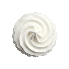 Whipped cream white swirl, isolated on transparent background. Cooking and baking, toppings for desserts. Culinary and textures concept.