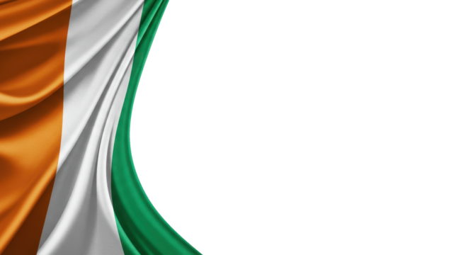Ivory Coast national flag draped  isolated on transparent background, png - Powered by Adobe